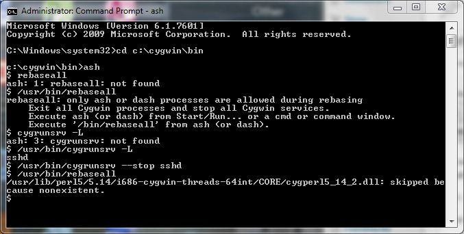 Window Capture of ash, cygrunsrv, rebaseall window capture